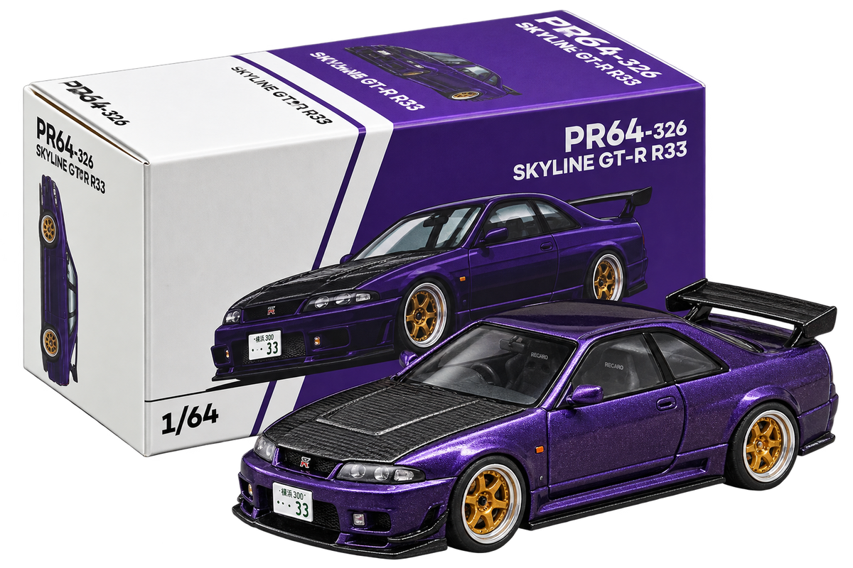 Nissan Skyline GT-R R33 1:64 Diecast Model Car – Purple/Black JDM Collectible