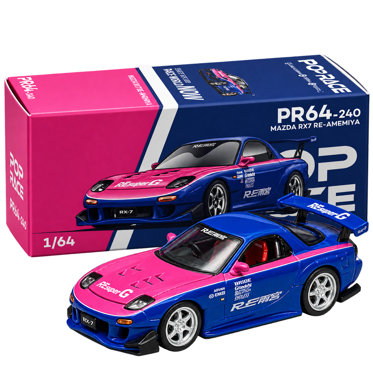 Mazda RX7  1:64 Diecast Model Car – Blue/Pink JDM Collectible
