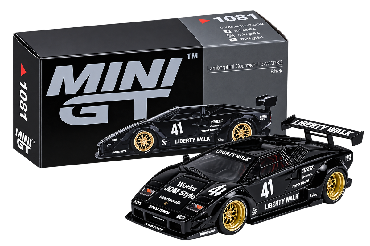 Lamborghini Countach Liberty Walk 1:64 Diecast Model Car – Black/Gold JDM Collectible