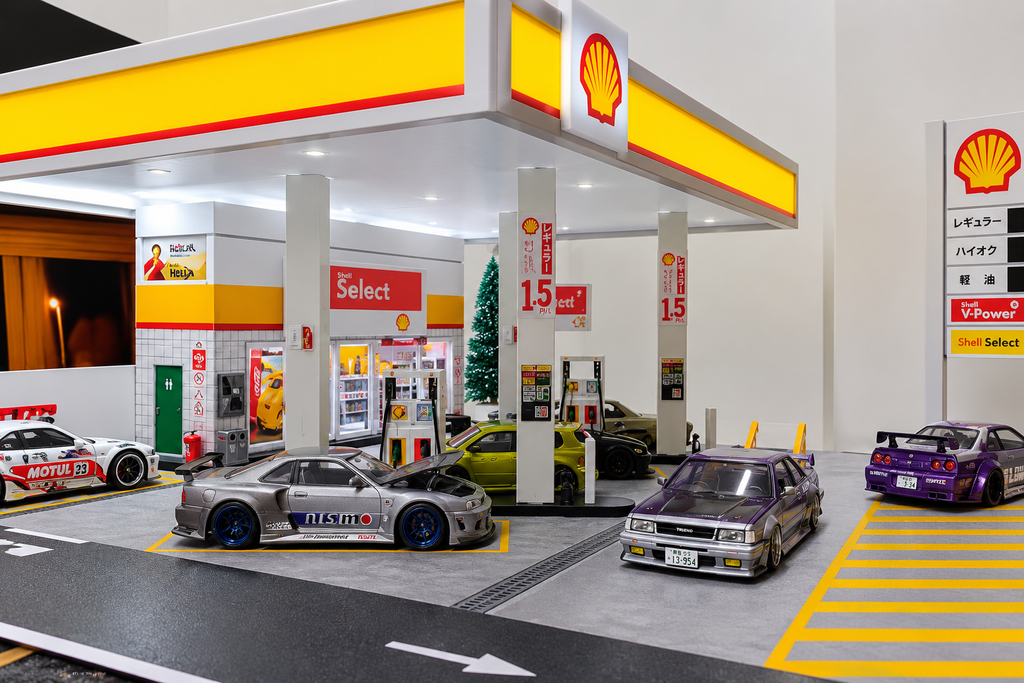1:64 Shell Garage Fuel Station Diorama Car Model Diecast Scene Display