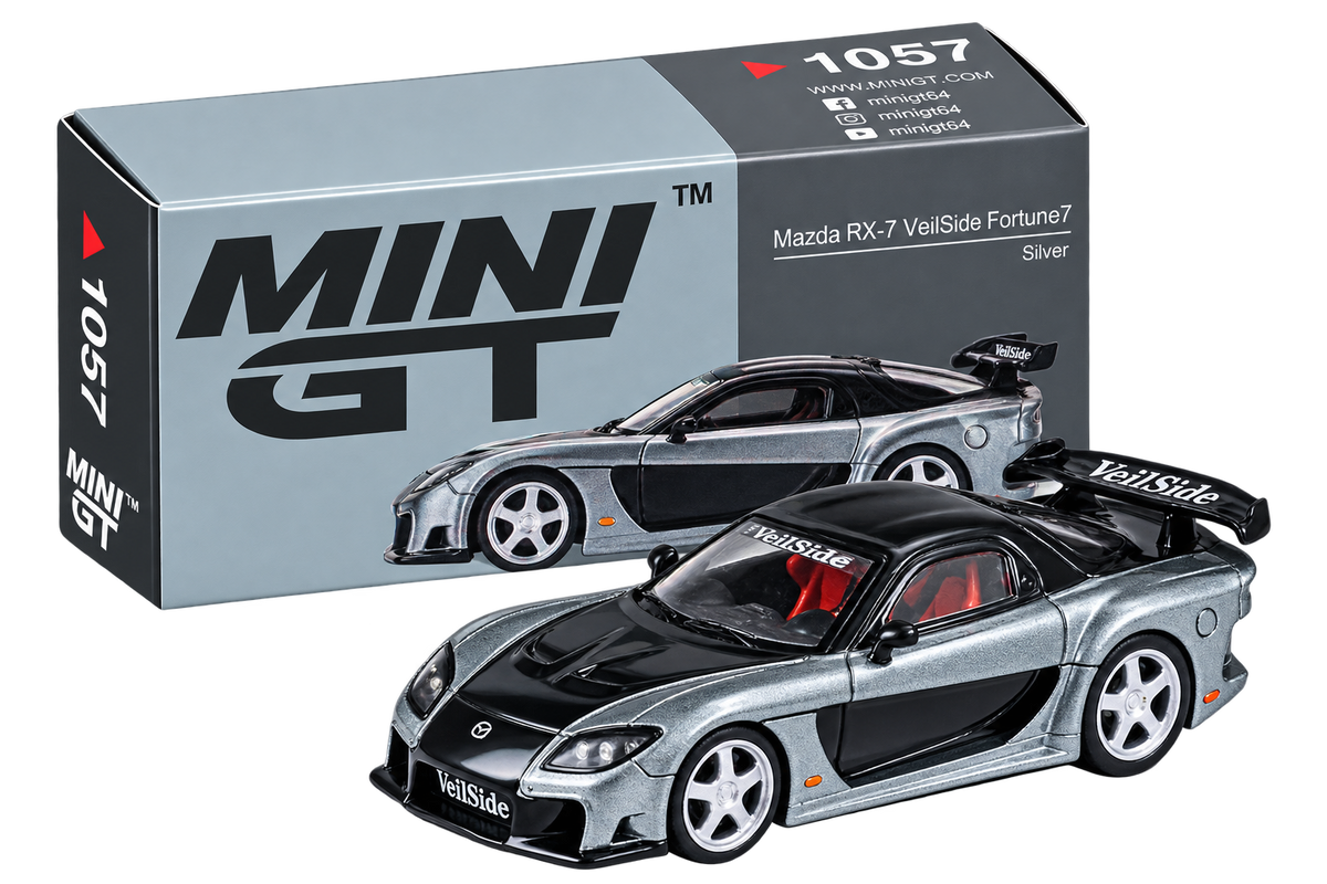 Mazda RX7 Veilside 1:64 Diecast Model Car – Silver/Black JDM Collectible