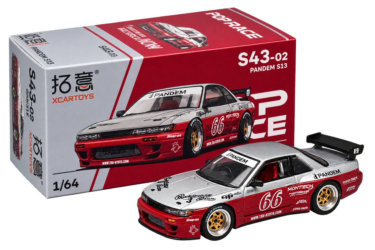 Pandem S13 1:64 Diecast Model Car – Silver/Red JDM Collectible