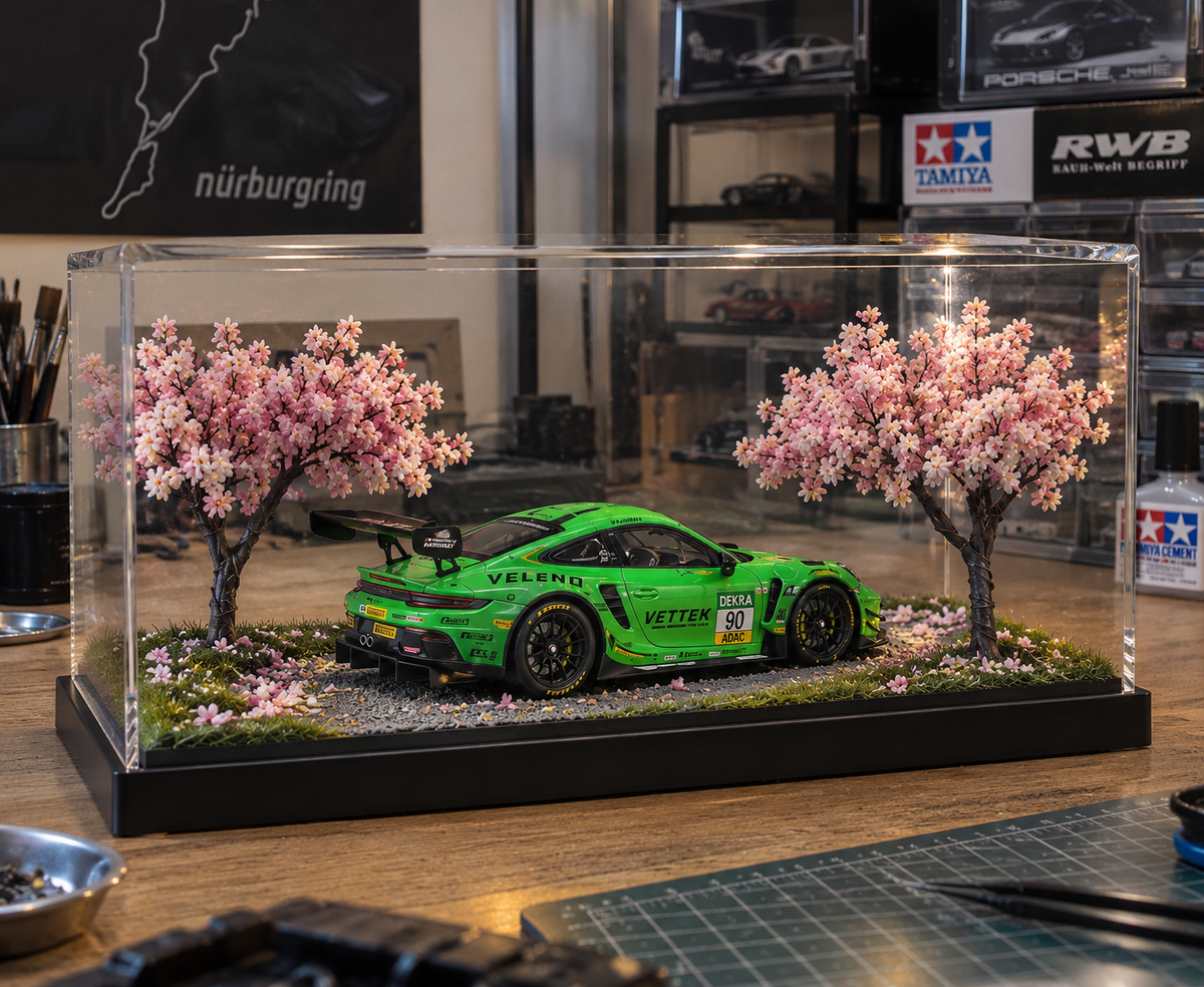 1:64 Cherry Blossom Diorama Car Model Diecast Scene Display Box