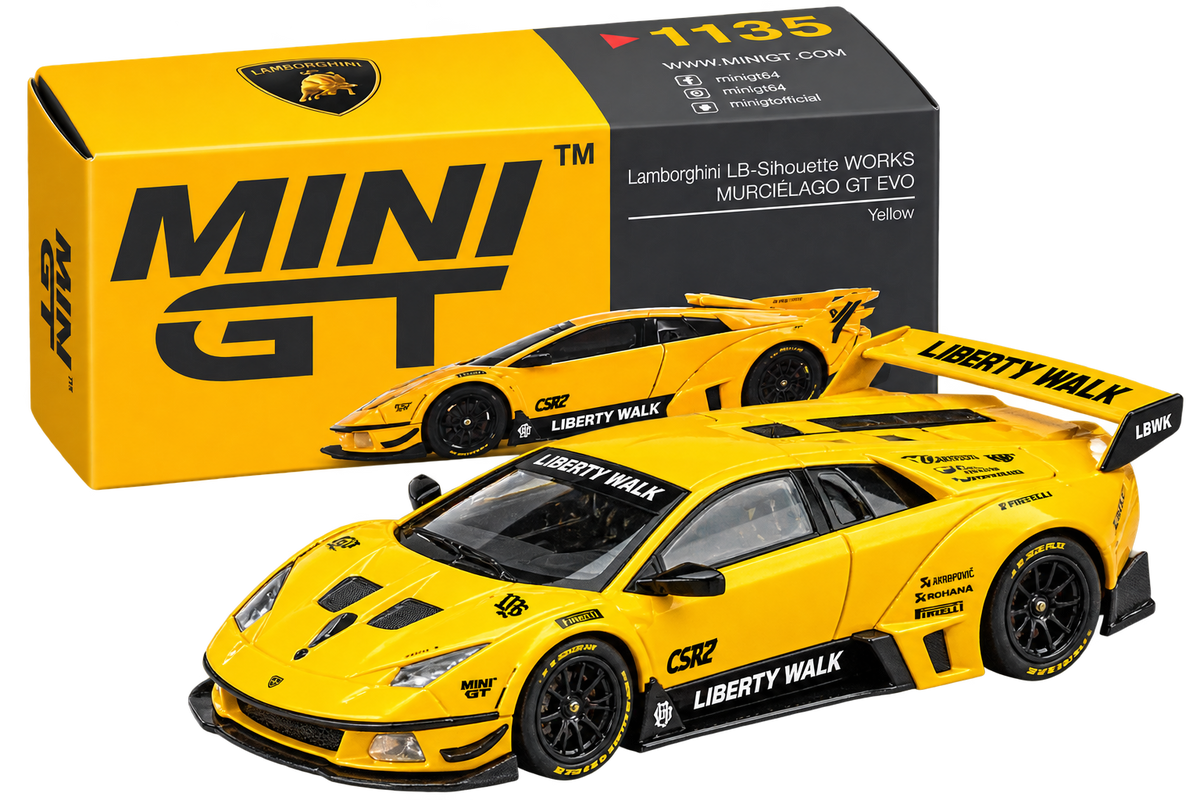 Lamborghini Murcielago GT EVO Liberty Walk 1:64 Diecast Model Car – Yellow JDM Collectible
