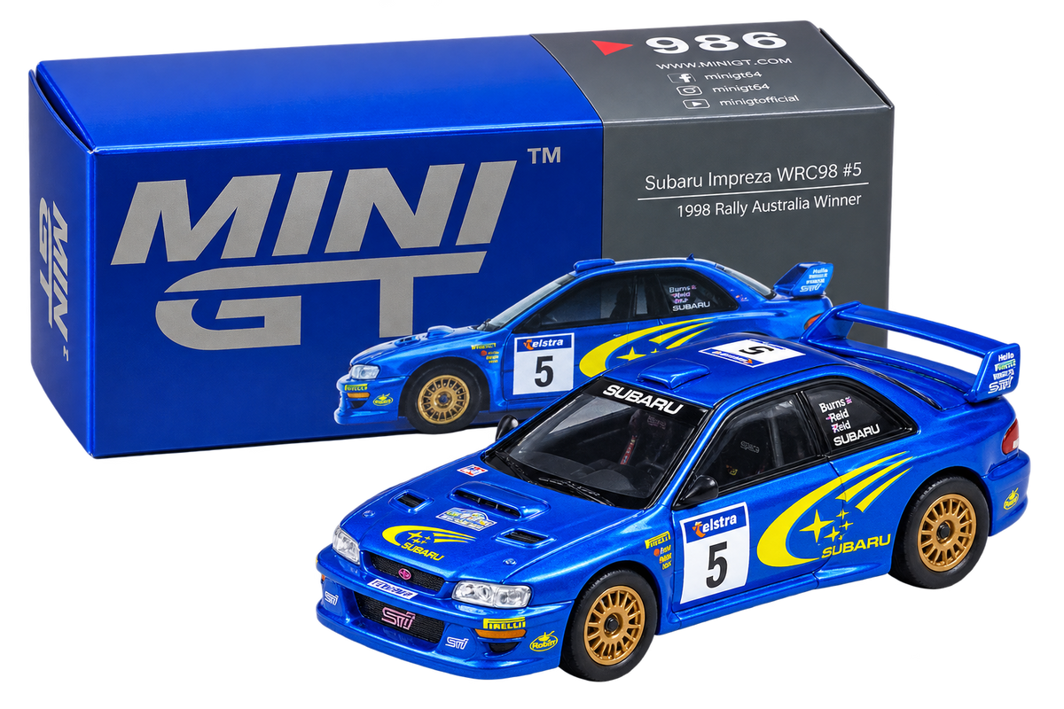Subaru Impreza WRC99 1:64 Diecast Model Car – Blue/Gold JDM Collectible