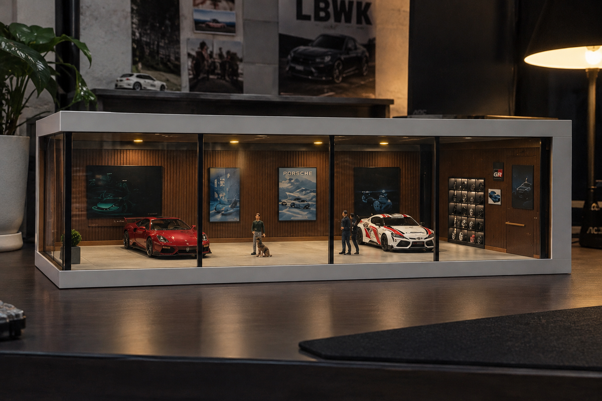 1:64 Garage Diorama Car Model Diecast Scene Display